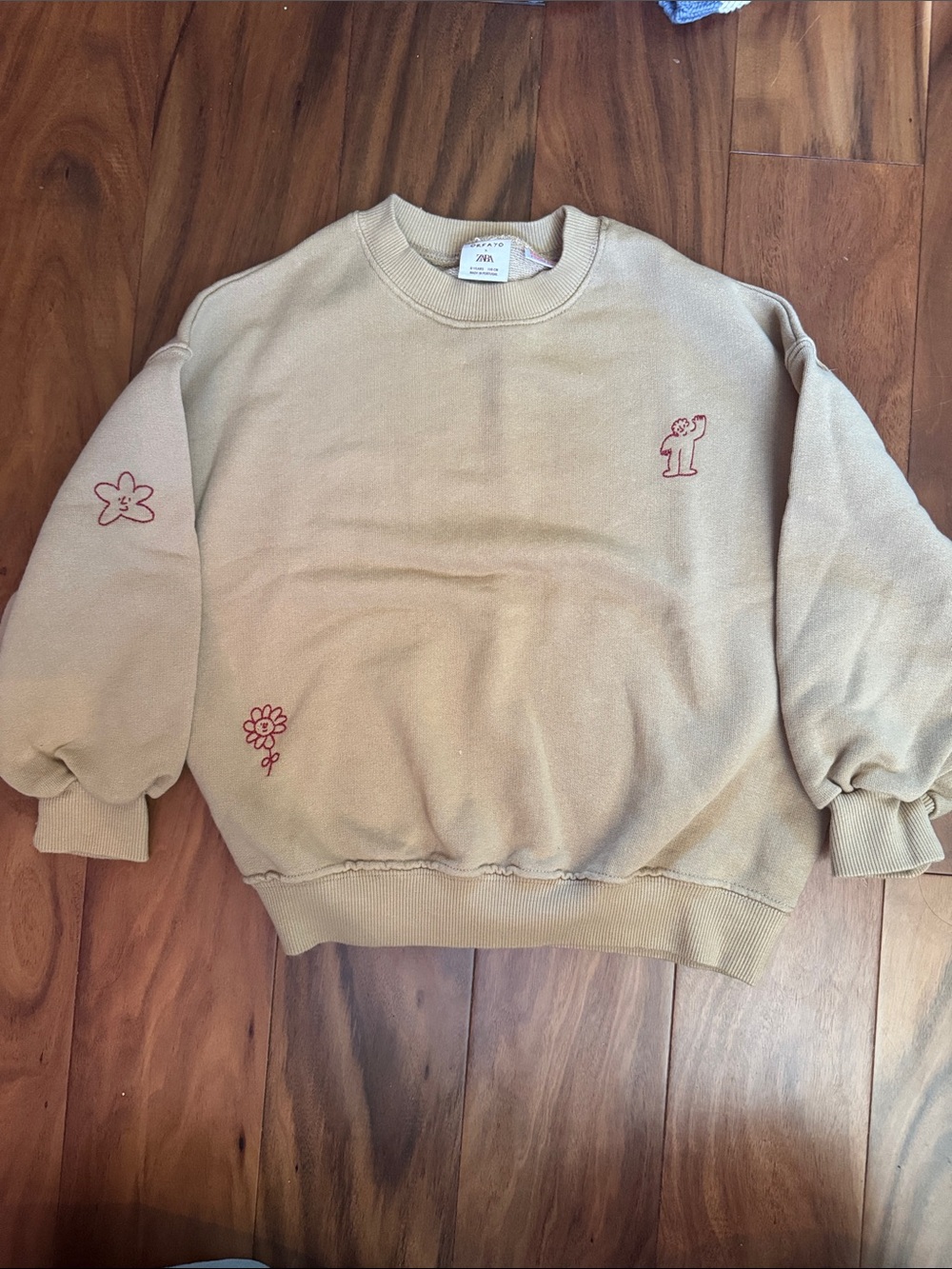 Zara x Orfayo Beige Cozy Embroidered Crewneck Sweatshirt